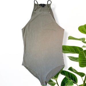 Olive Green Distressed Tank Top BodySuit|Forever21